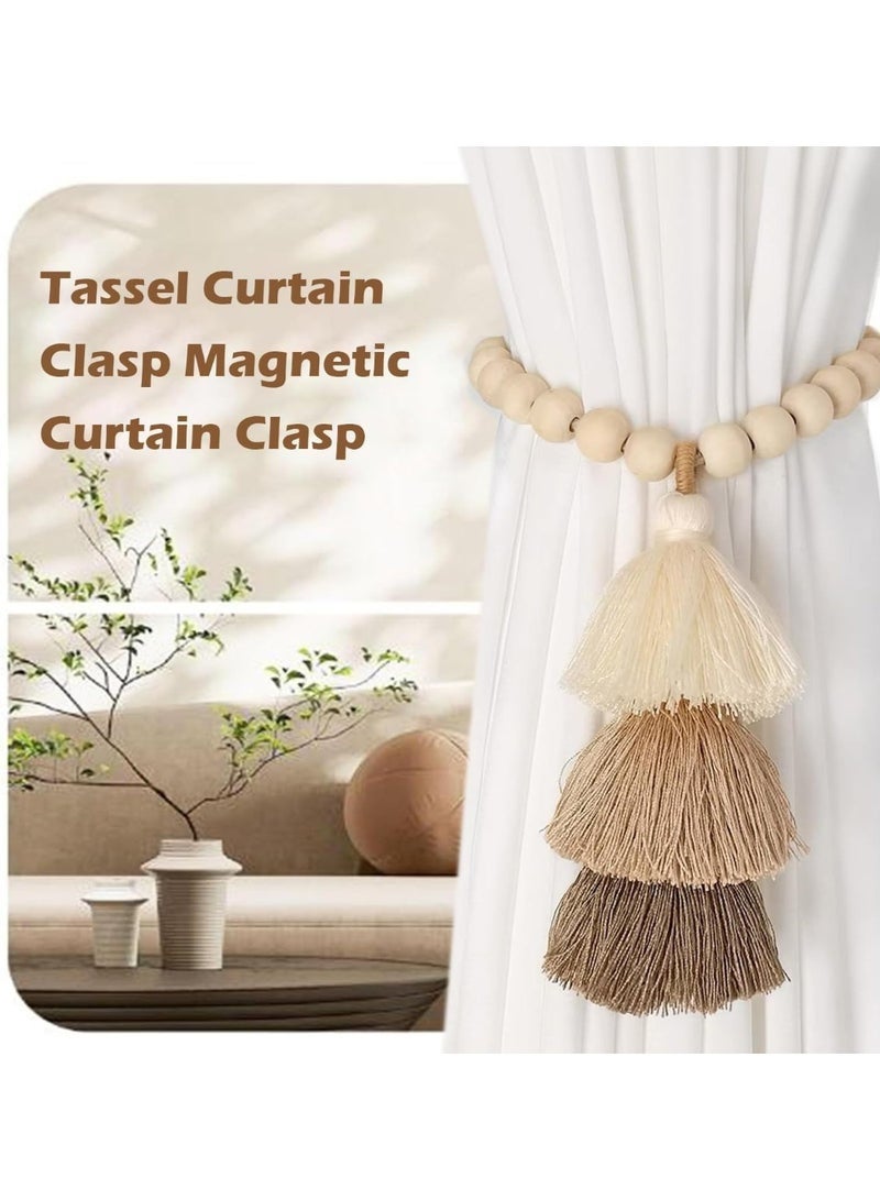 Bukela 2 Pack Curtain Tiebacks, Handmade Magnetic Wooden Bead Curtain Tiebacks, Simple Elegant Magnetic Tassel Curtain Tie Backs, Accessories Wall Decoration - Image 3